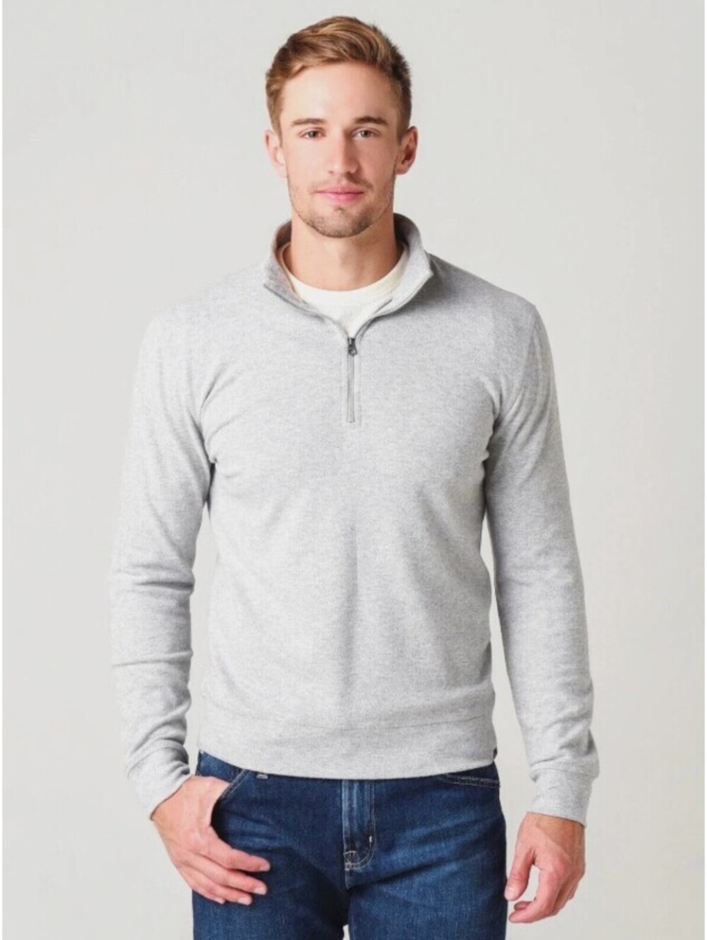 Faherty Mens Legend Sweater M Quarter Zip Gray Diagonal French Terry Pullover